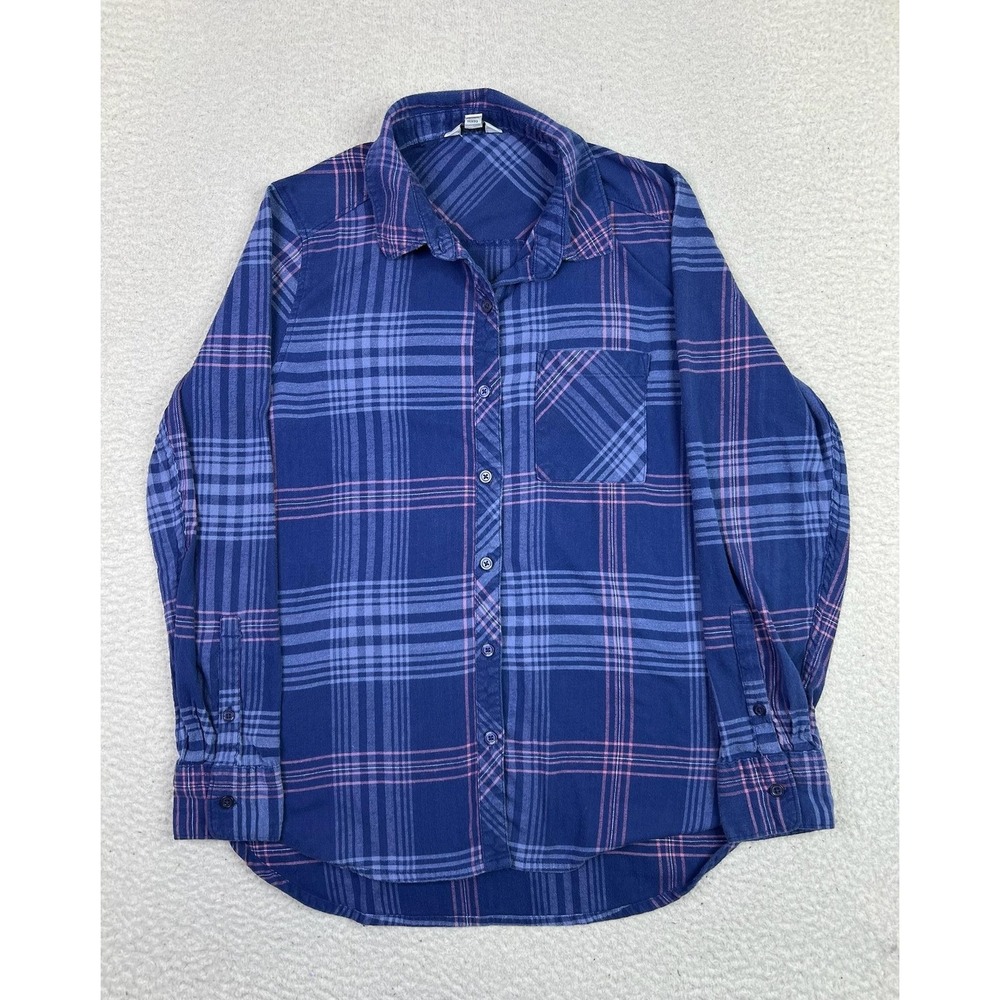 Orvis Shirt Womens Medium Blue Plaid Stretch Flannel Button Front Long Sleeve